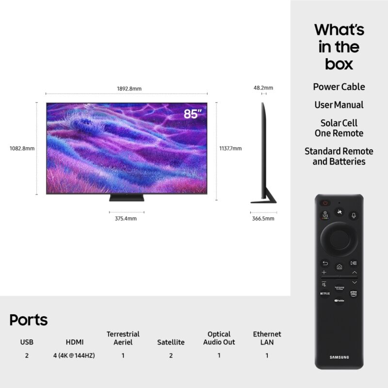 Samsung QE85QN80FAUXXU 85" Neo QLED Smart Television, 4K Ultra HD, Silver, G Rated - Image 2