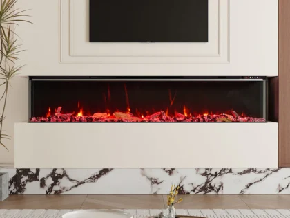 3-sided Electric Fireplace with Adjustable Color, Temperature and Timing, Controlled by APP