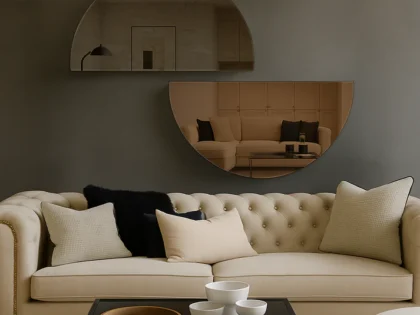 Set Of 2 Half-Moon Antique Bronze & Bronze Frameless Wall Mirror