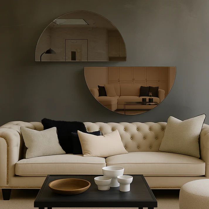 Set Of 2 Half-Moon Antique Bronze & Bronze Frameless Wall Mirror