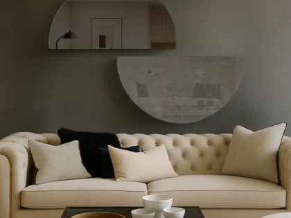 Set Of 2 Half-Moon Antique Grey & Grey Frameless Wall Mirror