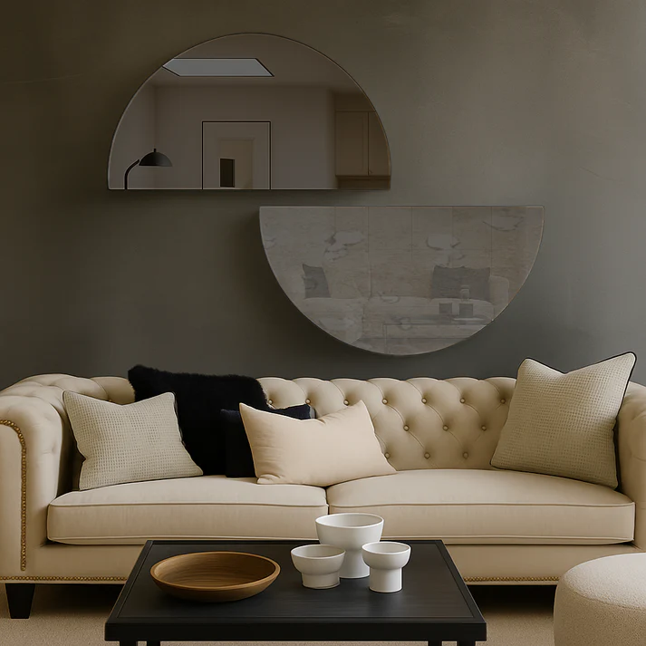 Set Of 2 Half-Moon Antique Grey & Grey Frameless Wall Mirror