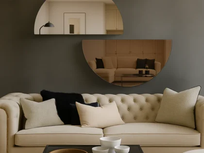 Set Of 2 Half-Moon Silver & Bronze Frameless Wall Mirror