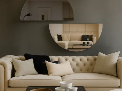 Set Of 2 Half-Moon Silver & Grey Frameless Wall Mirror