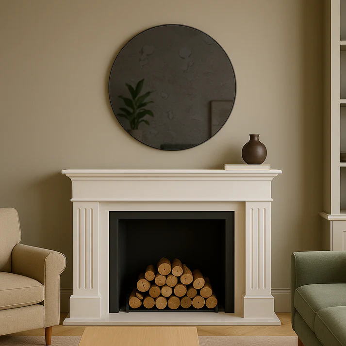 Antique Grey Contemporary Round Frameless Mirror