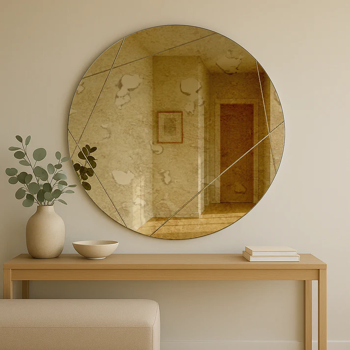 Antique Bronze Frameless Round Grooved Mirror