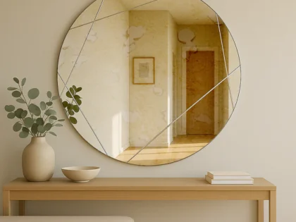 Antique Silver Fameless Round Grooved Mirror