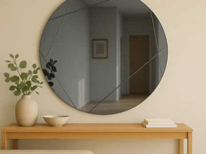 Grey Tinted Frameless Round Grooved Mirror